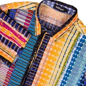 Vatpave Shirt Mens L Geometric Multicolor Colorblock Button Up Short Sleeve 90s